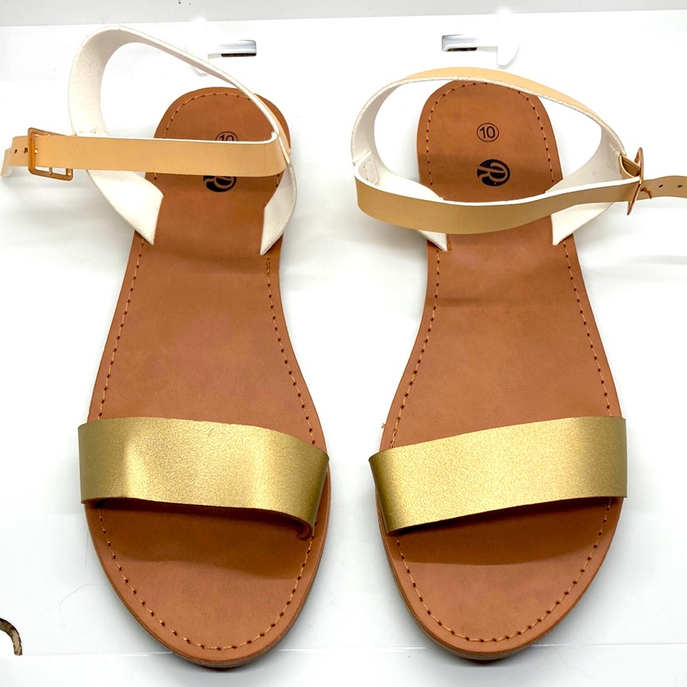 Gold and tan sandals